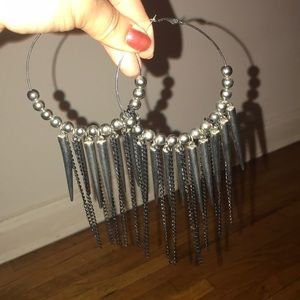 Spike and chain hoop earrings